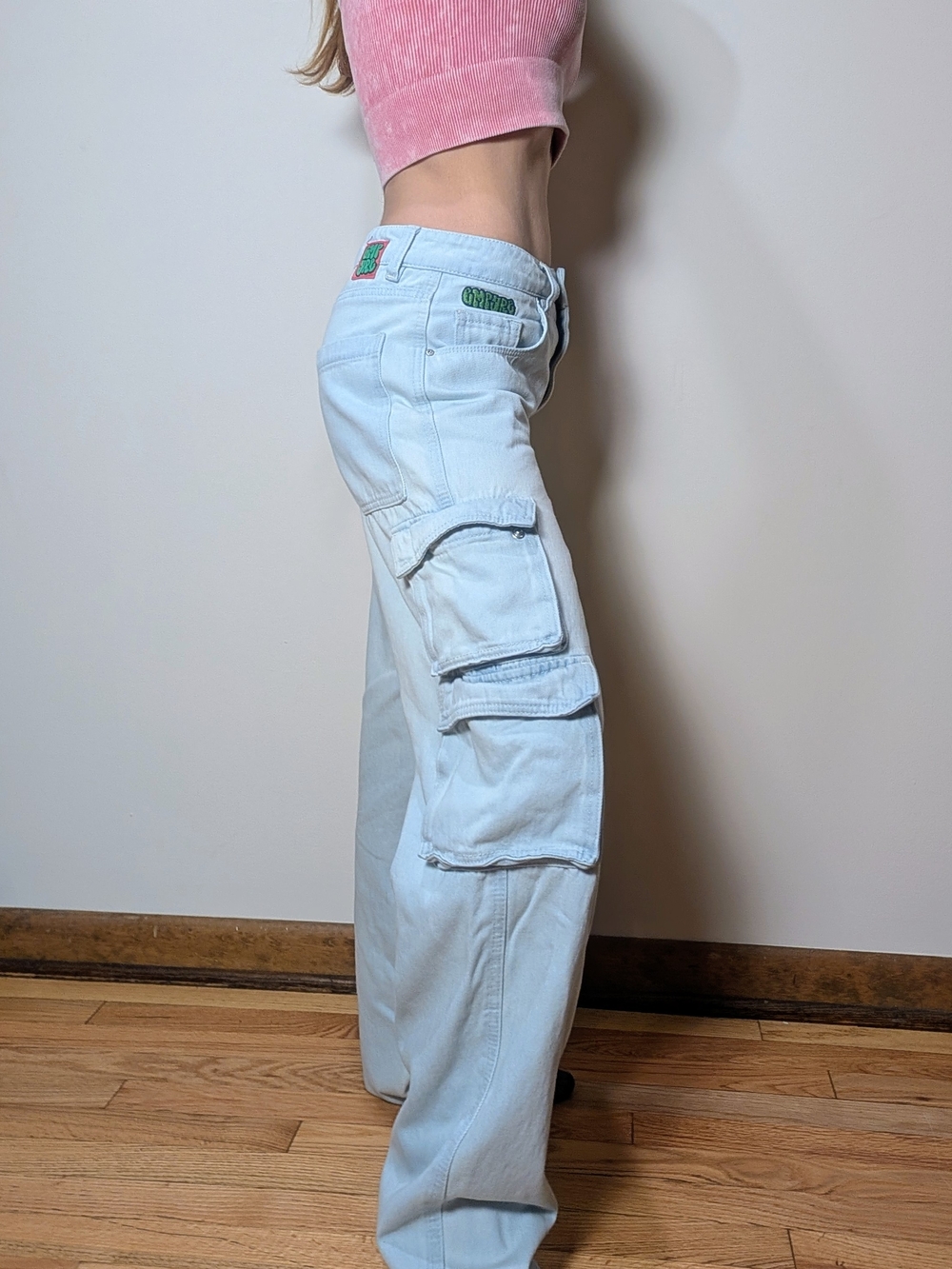EMPYRE Y2K Baby Blue Baggy Cargo Jeans Wide Leg Multi Pocket Pants